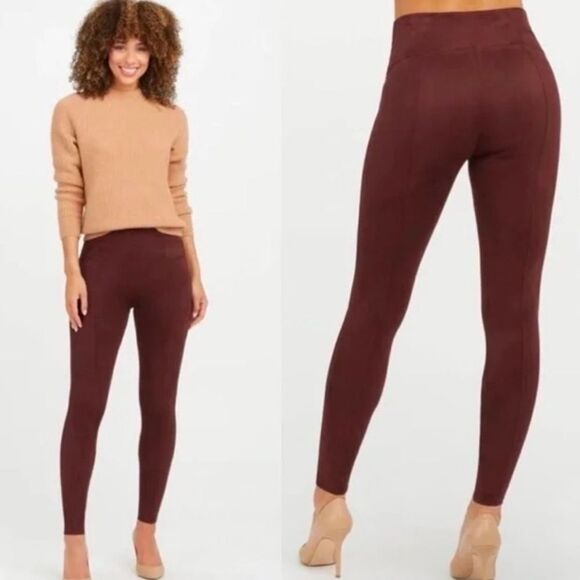 Spanx Black Faux Suede Legging Maroon Red - Picture 9 of 9